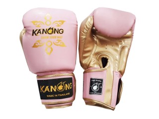 Kanong Kids Muay Thai boxing Gloves for Girl : Thai Power Pink and Gold