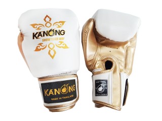 Kanong Muay Thai Kick boxing Gloves : White Lai Thai