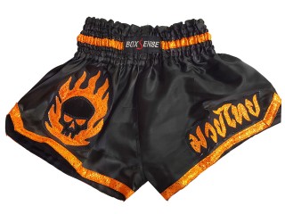 Boxsense Kids Muay Thai Kickboxing Shorts : BXSKID-013 Black/Skull