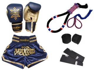 Boxing Gloves and Kickboxing Shorts with Muay Thai Gear : 121-Navy