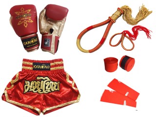 Boxing Gloves and Kickboxing Shorts with Muay Thai Gear : 121-Red