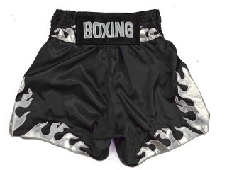 Custom made Boxing Shorts : KNBSH-038-Black-silver