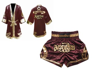 Muay Thai set - Custom Muay Thai Robe and Muay Thai Shorts : Set-144-Maroon
