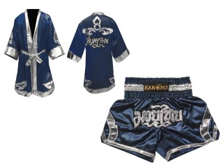 Muay Thai set - Custom Muay Thai Robe and Muay Thai Shorts : Set-144-Navy