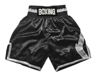 Custom made Boxing Trunks : KNBSH-036-Black-Silver