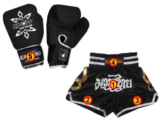 Kanong Genunie Leather Boxing Gloves with name + Custom Muay Thai Shorts : Set-Gloves