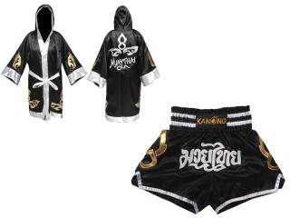 Muay Thai set - Custom Muay Thai Robe and Muay Thai Shorts : Set-143-Black