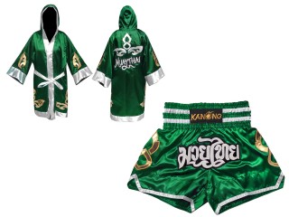Muay Thai set - Custom Muay Thai Robe and Muay Thai Shorts : Set-143-Green