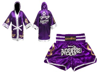 Muay Thai set - Custom Muay Thai Robe and Muay Thai Shorts : Set-143-Purple