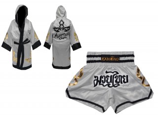 Muay Thai set - Custom Muay Thai Robe and Muay Thai Shorts : Set-143-Silver