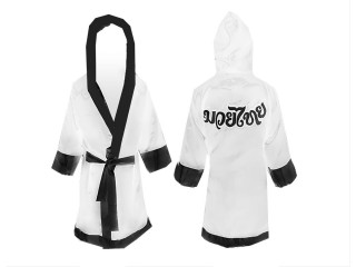 Customize  MuayThai boxing Robe with hood : KNFIR-001 White