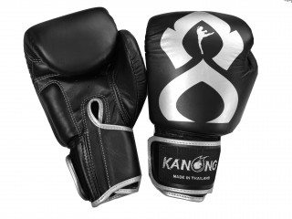 Kanong Real Leather Boxing Gloves : Black and Silver