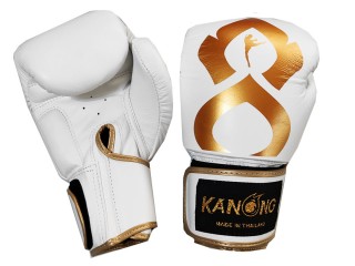 Kanong Real Leather Boxing Gloves : White and Gold