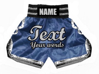 Custom Boxing Trunks, Customize Boxing Shorts : KNBSH-023-Navy-Silver