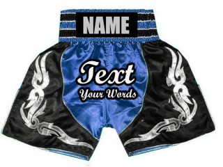 Custom Boxing Trunks, Customize Boxing Shorts : KNBSH-024-Blue-Black