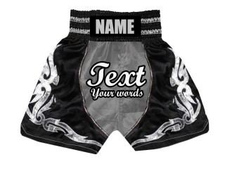 Custom Boxing Trunks, Customize Boxing Shorts : KNBSH-024-Silver-Black