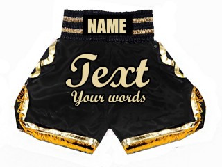 Custom Boxing Trunks , Customize Boxing Pants : KNBSH-023 Black and Gold