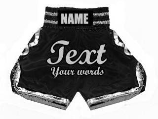 Custom Boxing Trunks , Customize Boxing Shorts : KNBSH-023 Black and Silver
