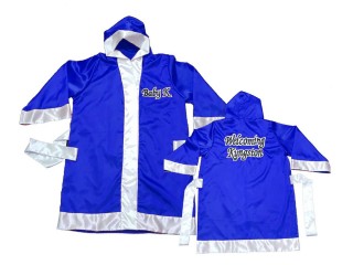Custom Kick boxing Robe with hood : KNFIRCUST-002 Blue
