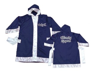 Custom Kick boxing Robe with hood : KNFIRCUST-002 Navy