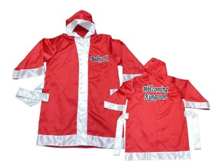 Custom Kick boxing Robe with hood : KNFIRCUST-002 Red