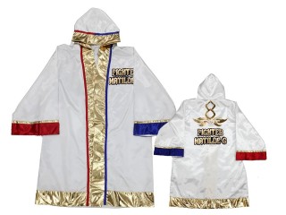 Custom Kick boxing Robe with hood : KNFIRCUST-003 White