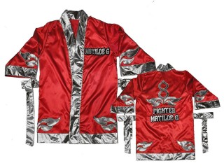 Custom MuayThai boxing Robe : KNFIRCUST-001 Red and Silver