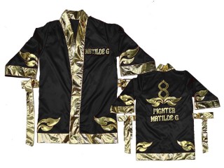 Customize Kick boxing Robe : KNFIRCUST-001 Black and Gold
