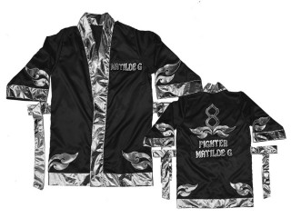 Customize MuayThai boxing Robe : KNFIRCUST-001 Black and Silver