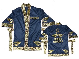 Customize MuayThai boxing Robe : KNFIRCUST-001 Navy and Silver