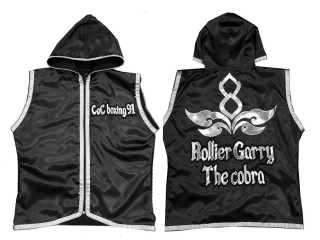Personalized Mens  Boxing Hoodies / Muay Thai Jacket : Black and Silver