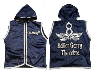 Personalized Mens  Boxing Hoodies / Muay Thai Jacket : Navy and Silver