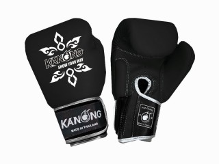 Kanong Real Leather Kickboxing Gloves : Black and Silver