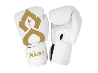 Personalised White Boxing Gloves Thai Kick  : KNGCUST-067