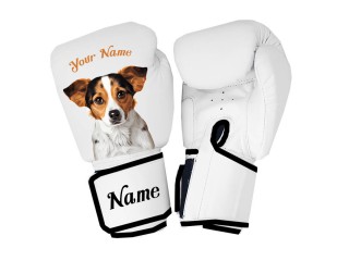 Personalised White Dog MuayThai Boxing Gloves : KNGCUST-078