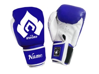 Personalised Blue Thai Lotus Flame Boxing Gloves : KNGCUST-060