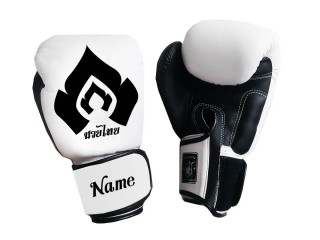Personalised WhiteThai Lotus Flame Boxing Gloves : KNGCUST-058