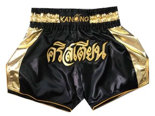 Kanong Custom Black and Gold Muay Thai Shorts : KNSCUST-1042