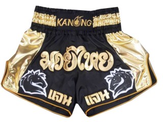 Kanong Custom Black and Gold Muay Thai Shorts : KNSCUST-1063