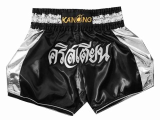 Kanong Custom Black and Silver Muay Thai Shorts : KNSCUST-1043