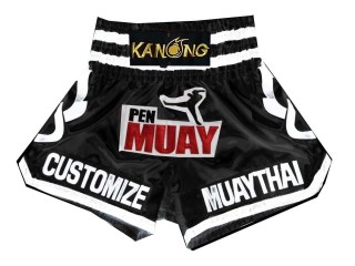 Kanong Custom Black and White Flame Muay Thai Shorts : KNSCUST-1115