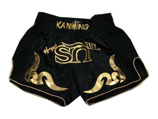 Kanong Custom Black Retro Muay Thai Shorts : KNSCUST-1091