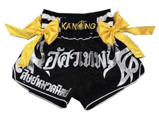 Kanong Custom Black Ribbons Muay Thai Shorts : KNSCUST-1110