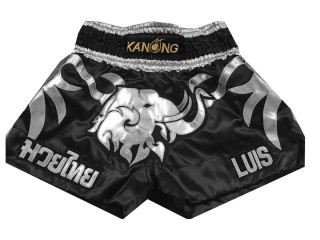 Kanong Custom Black Silver elephant Muay Thai Shorts : KNSCUST-1047