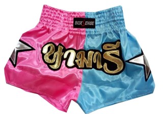 Kanong Custom Pink and LightBlue Star Muay Thai Shorts : KNSCUST-1121