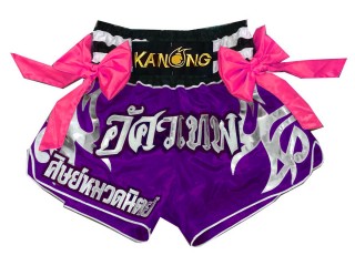 Kanong Custom Purple Ribbons Muay Thai Shorts : KNSCUST-1113