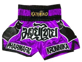 Kanong Custom Purple with Black cat Muay Thai Shorts : KNSCUST-1059