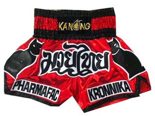 Kanong Custom Red with Black cat Muay Thai Shorts : KNSCUST-1058