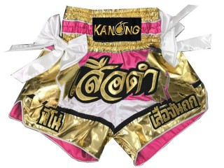 Kanong Custom White and Pink Ribbons Muay Thai Shorts : KNSCUST-1108