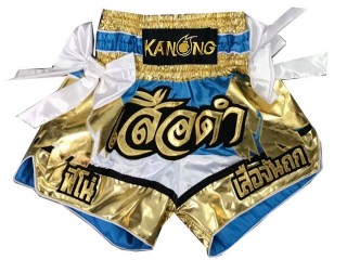 Kanong Custom White and Skyblue Ribbons Muay Thai Shorts : KNSCUST-1107